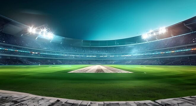 Blurry 3D stadium background with nighttime sports lighting for football and cricket. Concept Sports, Nighttime, Stadium, 3D, Blurry