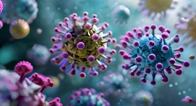 D Closeup Medical Images of Various Disease-Causing Viruses. Concept Medical Photography, Closeup Shots, Diseases, Viruses, Microscopic Details