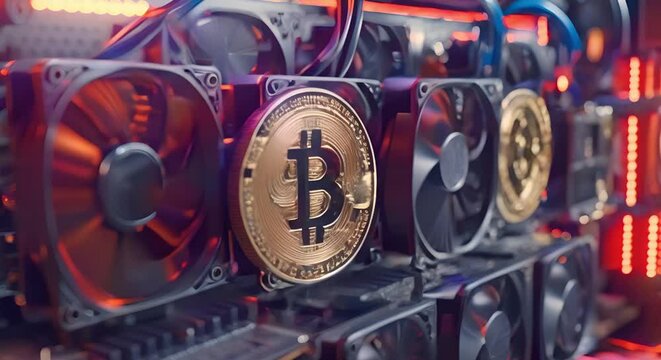 Bitcoin mining digital currency ecosystem for cryptocurrencies like Bitcoin . Concept Cryptocurrency, Bitcoin, Blockchain Technology, Digital Finance, Mining Technology