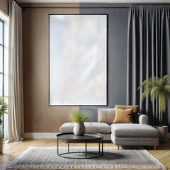  A Living Room with a Large Blank Poster Frame Where Modern Minimalism Meets Classic Elegance