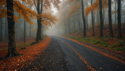 Obraz premium picture of an empty road in the woods