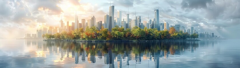 Naklejka premium A city with a large island in the middle of it