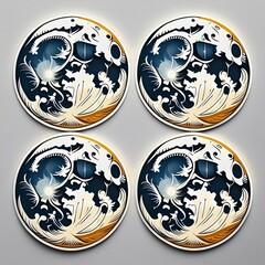 Circular Moon Stickers featuring enchanting illustrations of the moon in all its luminous