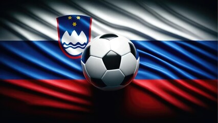 Naklejka premium Soccer ball on the background of the flag of Slovenia, UEFA Euro 2024, European Football Championship 2024, Europa League, Nations League, Champions League