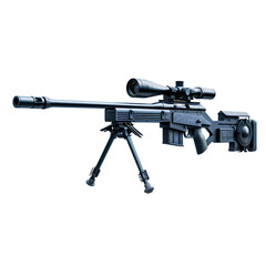 Tactical Sniper Rifle with Precision Scope and Bipod Stand, isolated, transparent background, white background, no background