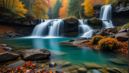 river flows through a forest. The water is a bright blue color