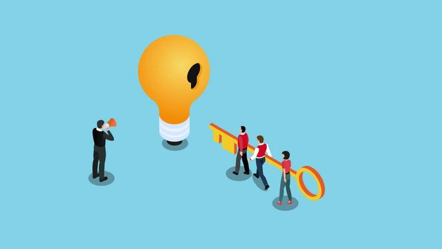  creative concept idea key to success, light bulb and search for new creative thoughts 3d animation cartoon