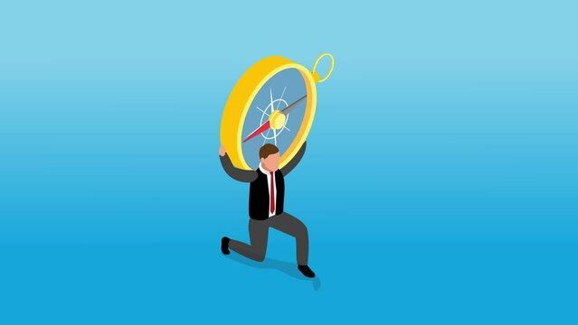 Businessman carry a huge compass 3d animation cartoon