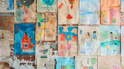 children's drawings on the wall