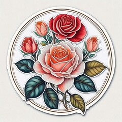 Circular Rose Stickers featuring timeless illustrations of classic roses in full bloom