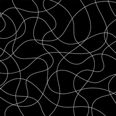 Abstract thin wavy white lines on black design background. Vector illustration