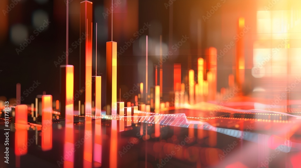 Poster futuristic financial data visualization with interconnected shapes and geometric patterns