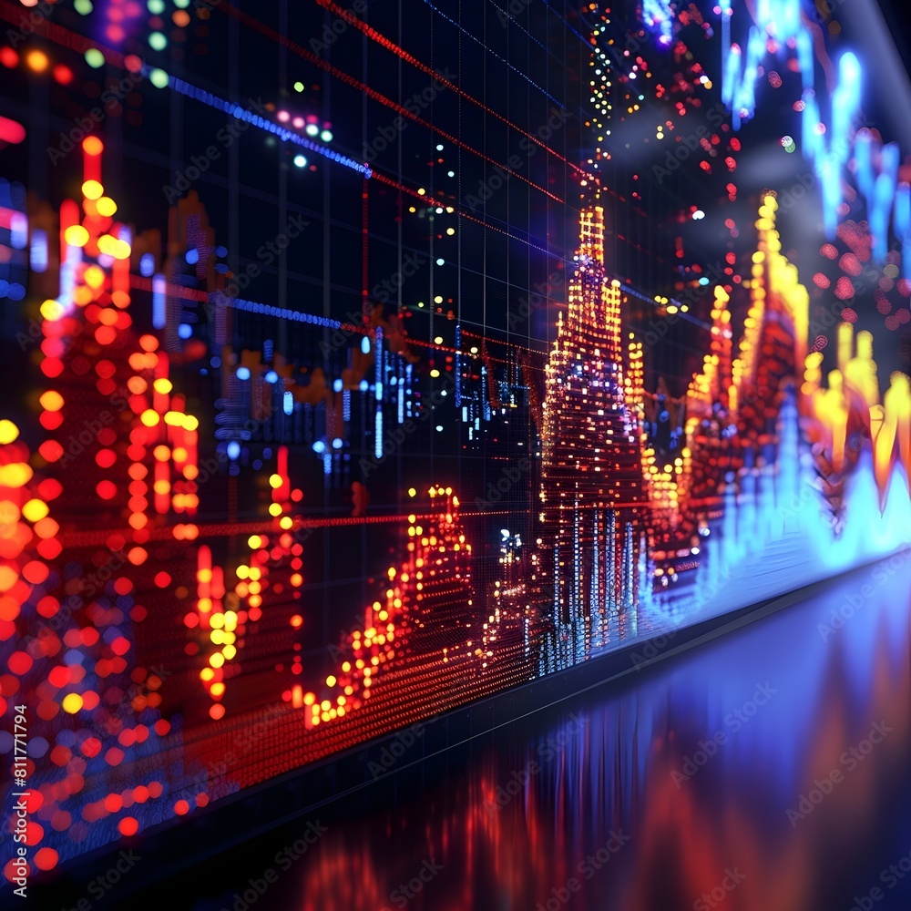 Poster visualizing the dynamic evolution of the index over time through a captivating 3d digital landscape