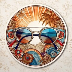 ircular Sunglasses Stickers featuring illustrations of bohemian-inspired sunglasses