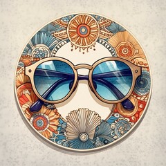 ircular Sunglasses Stickers featuring illustrations of bohemian-inspired sunglasses