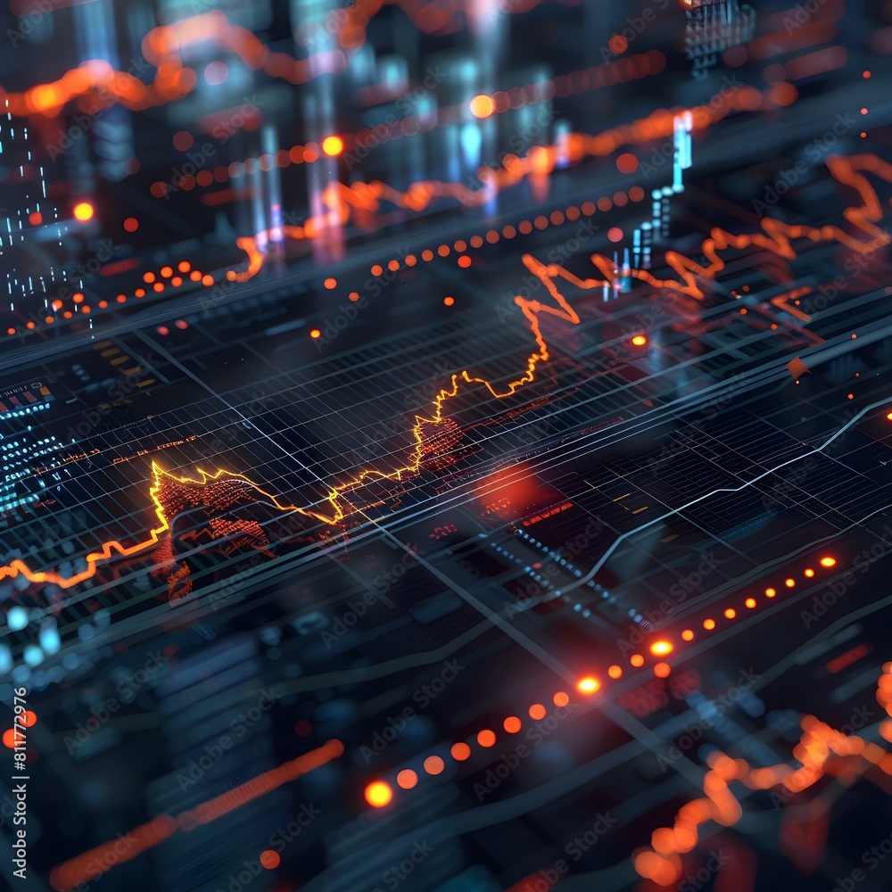 Poster dynamic data visualization of market trends and financial analytics on digital display