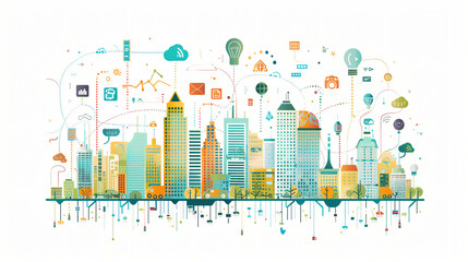 Smart city and Internet of things with floating icons