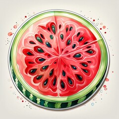 Circular Watermelon Stickers showcasing an enticing close-up illustration of a watermelon