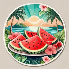 Circular Watermelon Stickers showcasing an enticing close-up illustration of a watermelon