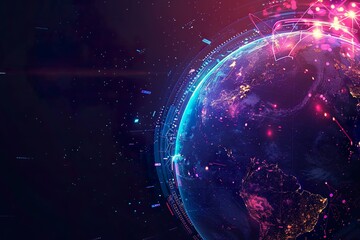 Digital World Globe with Glowing Light Effect - Technology and Holographic Concept of Global Network
