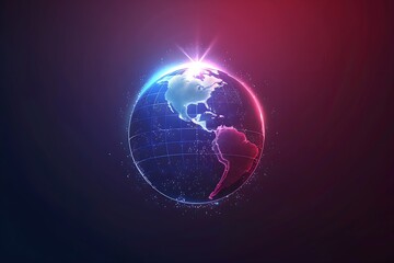 Digital World Globe with Glowing Light Effect - Technology and Holographic Concept of Global Network

