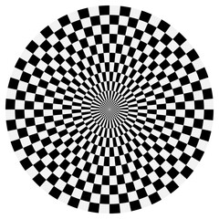 Chequered circle over white background. Abstract psychedelic graphic element.