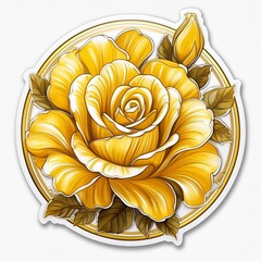 Circular Yellow Rose Stickers featuring radiant illustrations of golden blooms