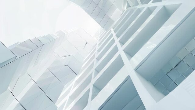 A white abstract architectural geometric background animation
