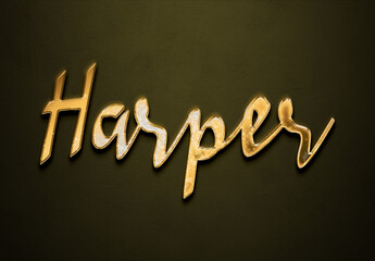 Old gold text effect of name Harper with 3D glossy style Mockup. 