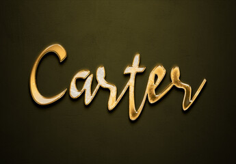 Old gold text effect of name Carter with 3D glossy style Mockup. 