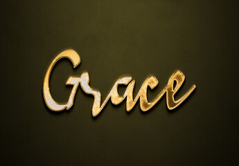 Old gold text effect of name Grace with 3D glossy style Mockup. 