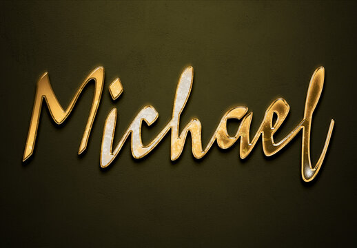 Old gold text effect of name Michael with 3D glossy style Mockup. 