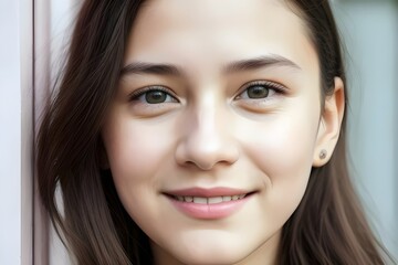 Obraz premium a cute happy teenage girl portrait close-up view headshot