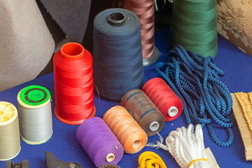 Sewing materials tailoring tools and equipment with colorful threads