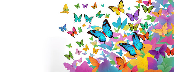Banner of imagine a kaleidoscope of colorful butterflies with copyspace for texts