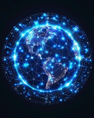 Fototapeta premium Abstract blue glowing planet Earth in power button Earth hour concept Low poly style design Geometric background Wireframe light connection structure Modern 3d graphic Vector illus