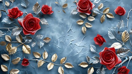 3d wallpaper, red roses on pastel color background
