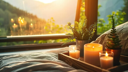 Snug window seat basks in gentle sunlight, adorned with cushions and offering a view of the outside