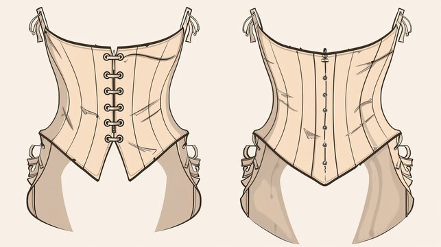 Front and back views of the underbust corset belt. Technical drawing, flat drawing, fashion sketch, vector illustration, CAD, template, mockup.