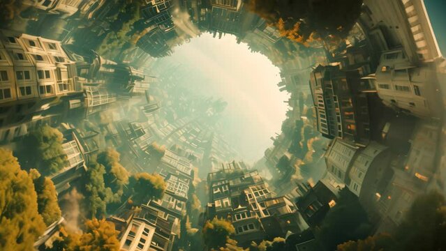 Aerial View of a City With Numerous Buildings, A parallel universe featuring a twisted version of a familiar earth city