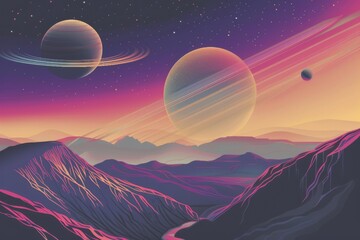 Fototapeta premium Fairy game Sci-fi Alien Landscape. Nature on anothe. Beautiful simple AI generated image in 4K, unique.