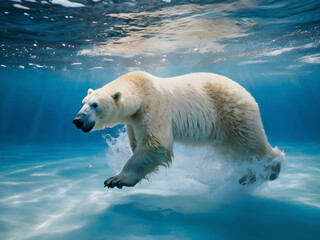 Arctic Ambush. Polar Bear Stalks Prey in Icy Water.