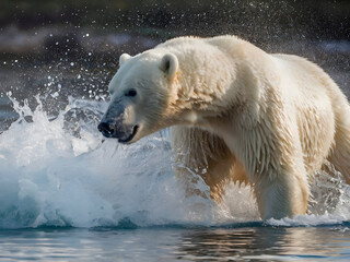 Obraz na płótnie Canvas Moment of Impact. A Polar Bear Attacks in the Arctic.