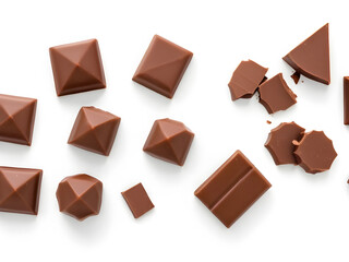 Top-down view of milk chocolate on white.