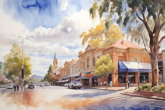 Albury Australia Country Landscape Illustration Art