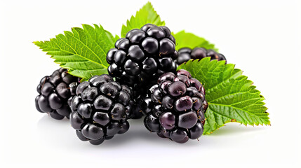 Fresh blackberries find simplicity in a minimalist arrangement on a clean, white background