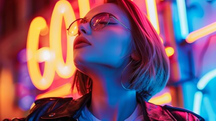Woman in Vibrant Neon Light