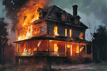 Obraz premium a house on fire,ai