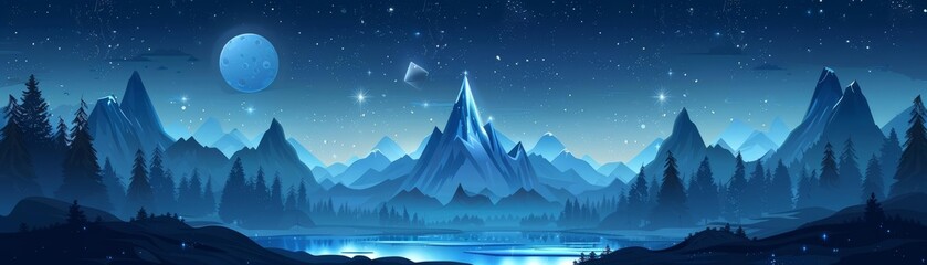Fototapeta premium Midnight blue decorations flat design front view cosmic theme water color Tetradic color scheme