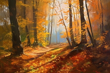 a painting of a path through a forest,ai